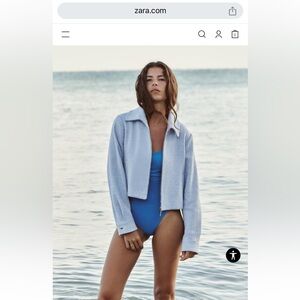 Zara light blue tweed cropped jacket